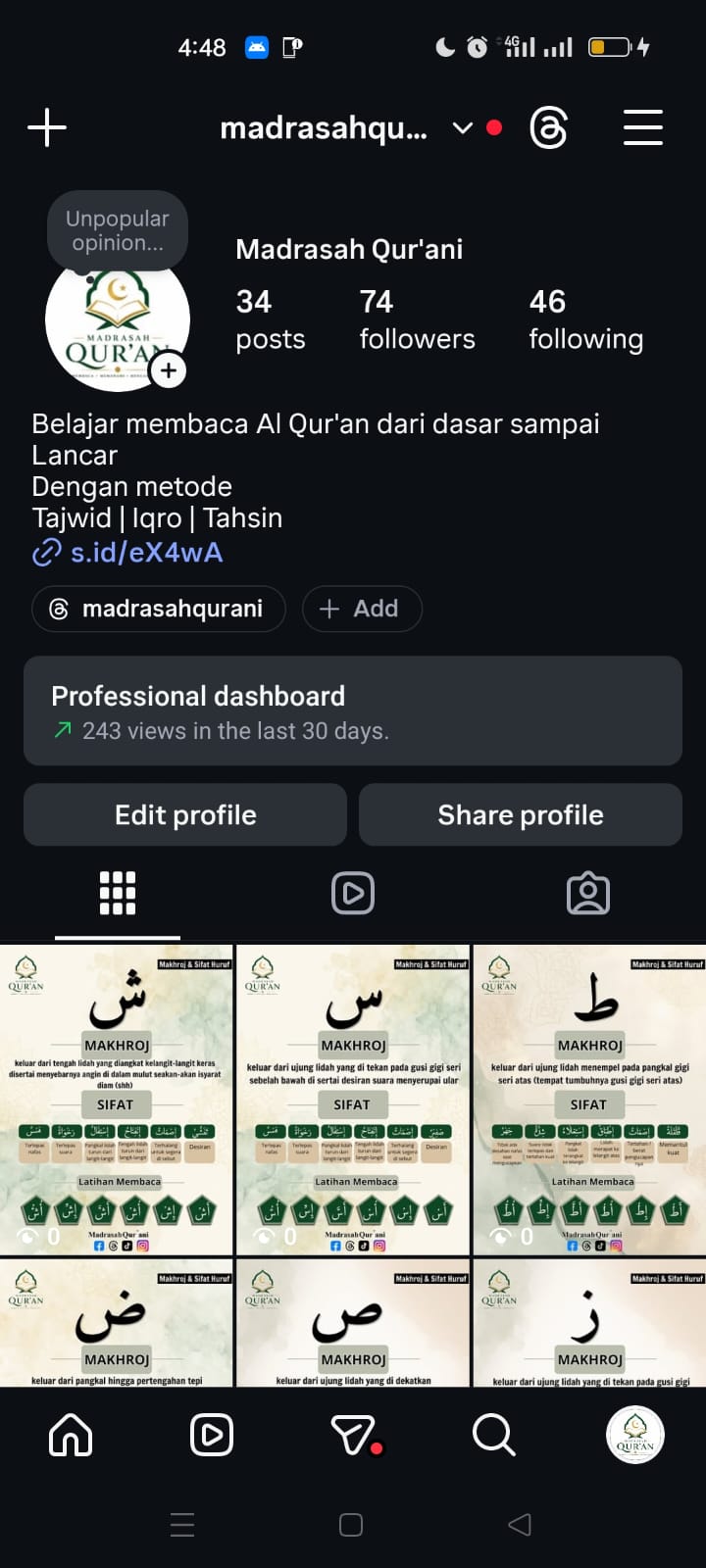 Mengoptimalkan Desain Akun Instagram @madrasahqurani